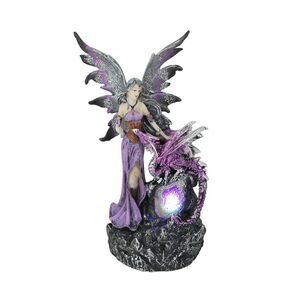 Amethyst Purple Fairy And Dragon LED Lighted Geode Statue
